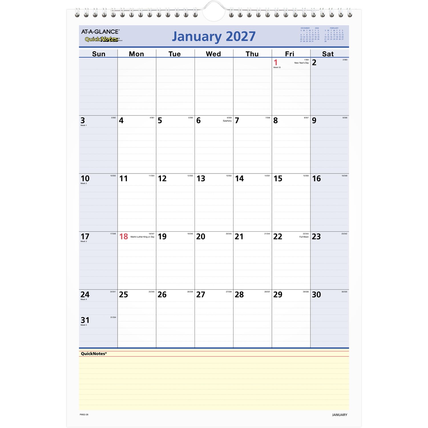 AT-A-GLANCE QuickNotes 2027 Monthly Desk Wall Calendar, Medium, 12in x 17in - Image 6