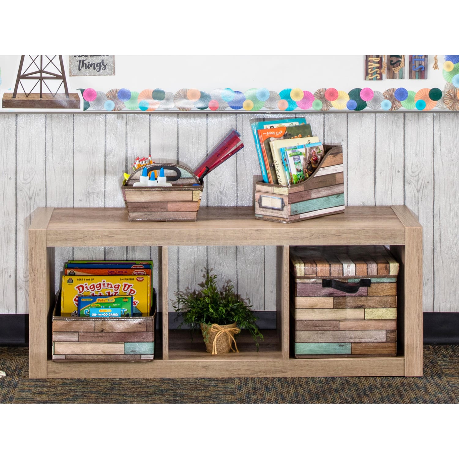 Teacher Created Resources Storage Bin, Small, Reclaimed Wood Design, Pack Of 2 - Image 4