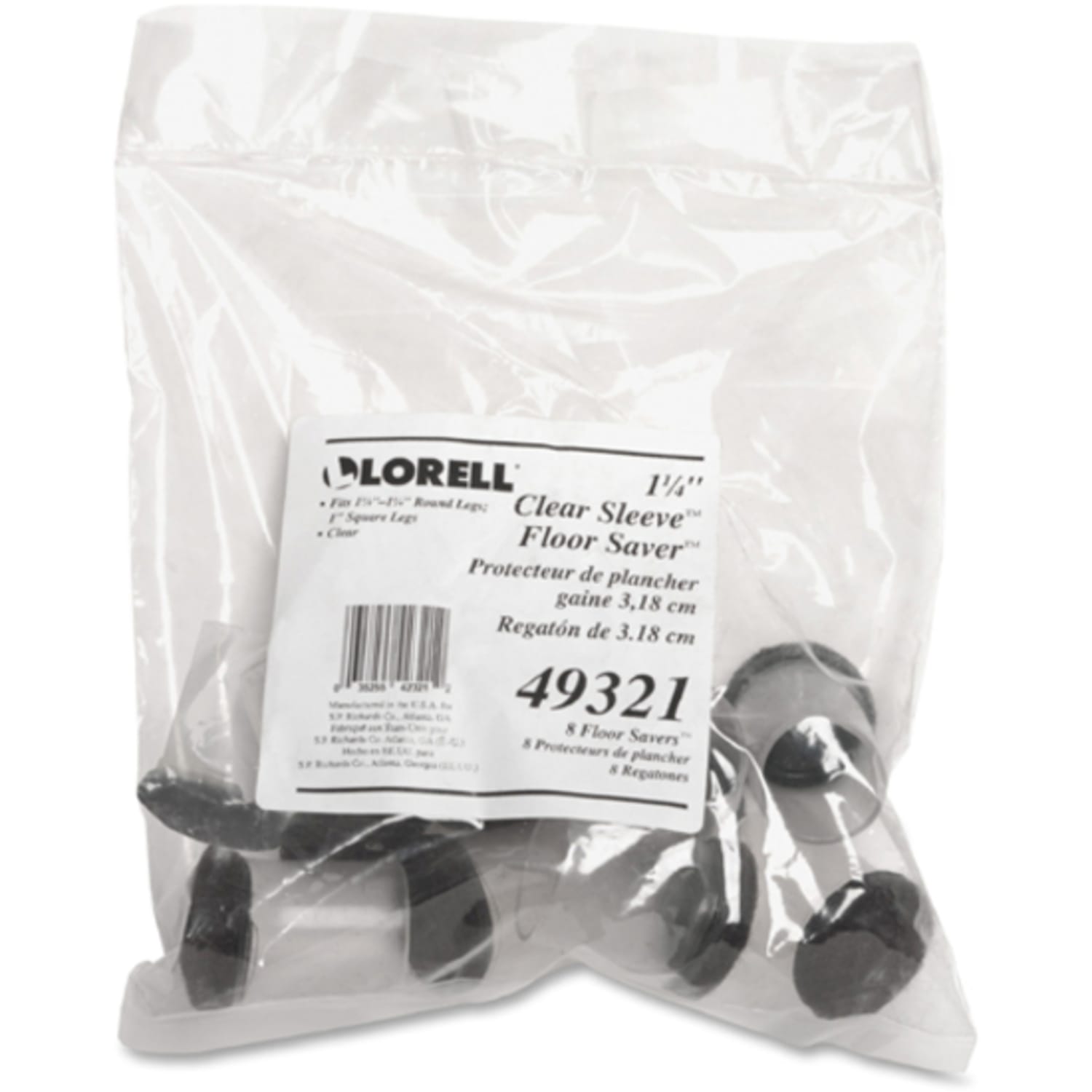 Lorell Sleeve Hard Floor Protectors, 1-7/8in x 1-1/4in, Clear, Set Of 8 Protectors - Image 4