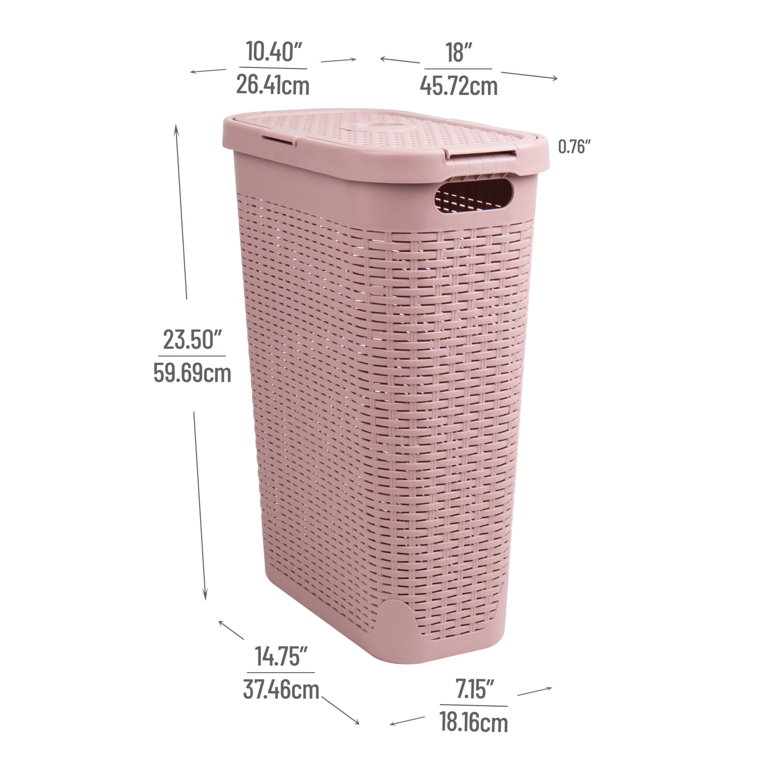 Mind Reader 40L Slim Laundry Hamper Clothes Basket with Lid, 23-1/2inH x 10-52/5inW x 18inD, Pink - Image 4