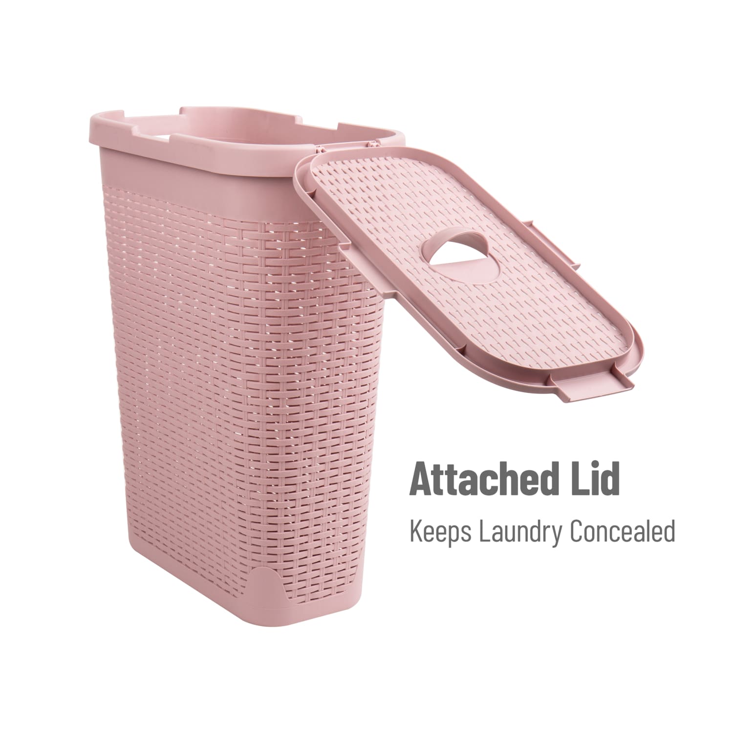 Mind Reader 40L Slim Laundry Hamper Clothes Basket with Lid, 23-1/2inH x 10-52/5inW x 18inD, Pink - Image 6