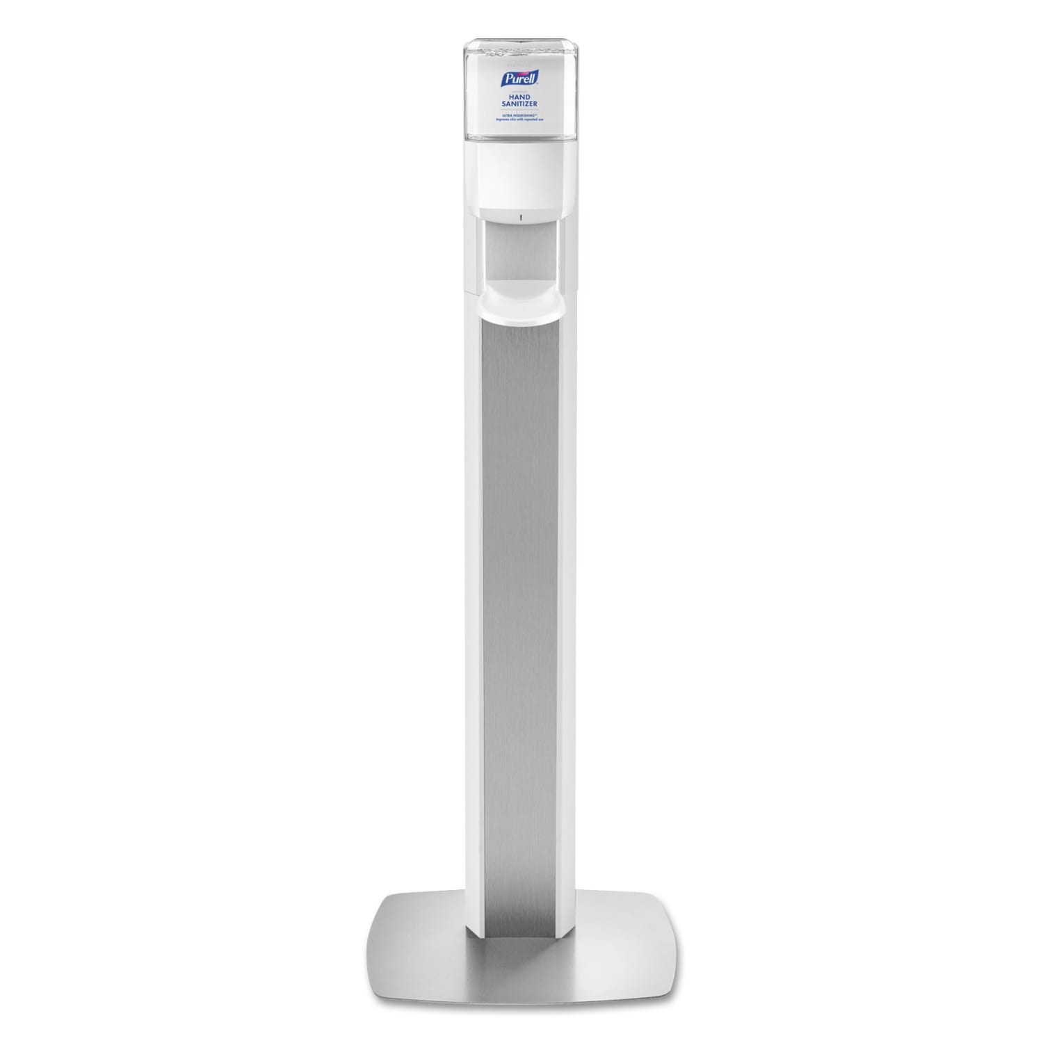 PURELL MESSENGER ES6 Floor Stand with Dispenser, 1,200 mL, 13.16 x 16.63 x 51.57, Silver/White