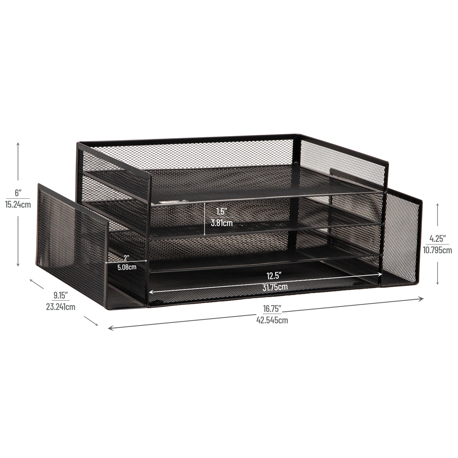 Mind Reader 4-Tier 6 Compartment Storage Desktop Organizer, 6in H x 9-3/20in W x 16-3/4in D, Black - Image 4