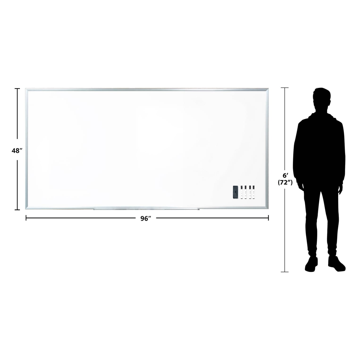 WorkPro Porcelain Magnetic Dry-Erase Whiteboard, 48in x 96in, Aluminum Frame With Titanium Finish - Image 4