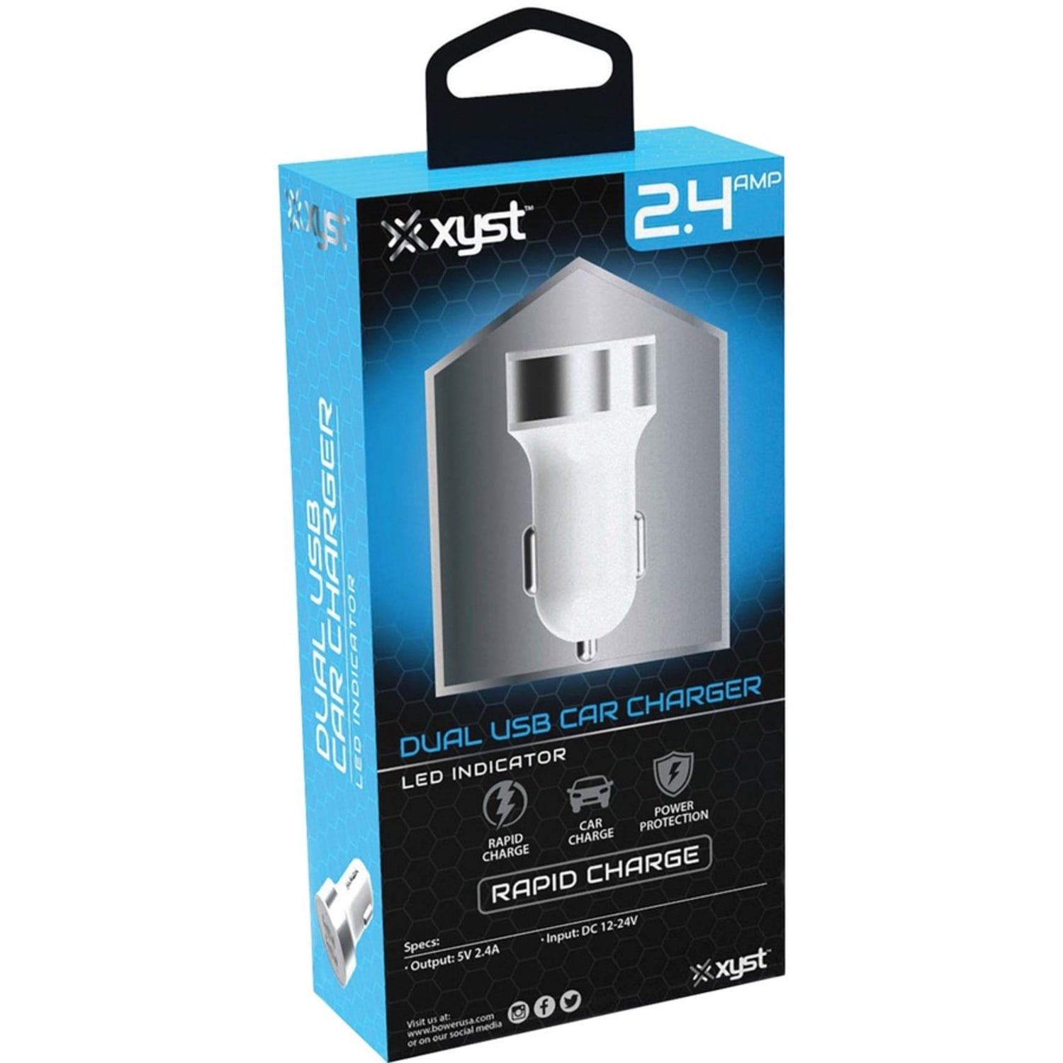XYST 2.4 Amp Dual USB Car Charger (White) 12 V DC Input 5 V DC Output 2.40 A White - Image 5