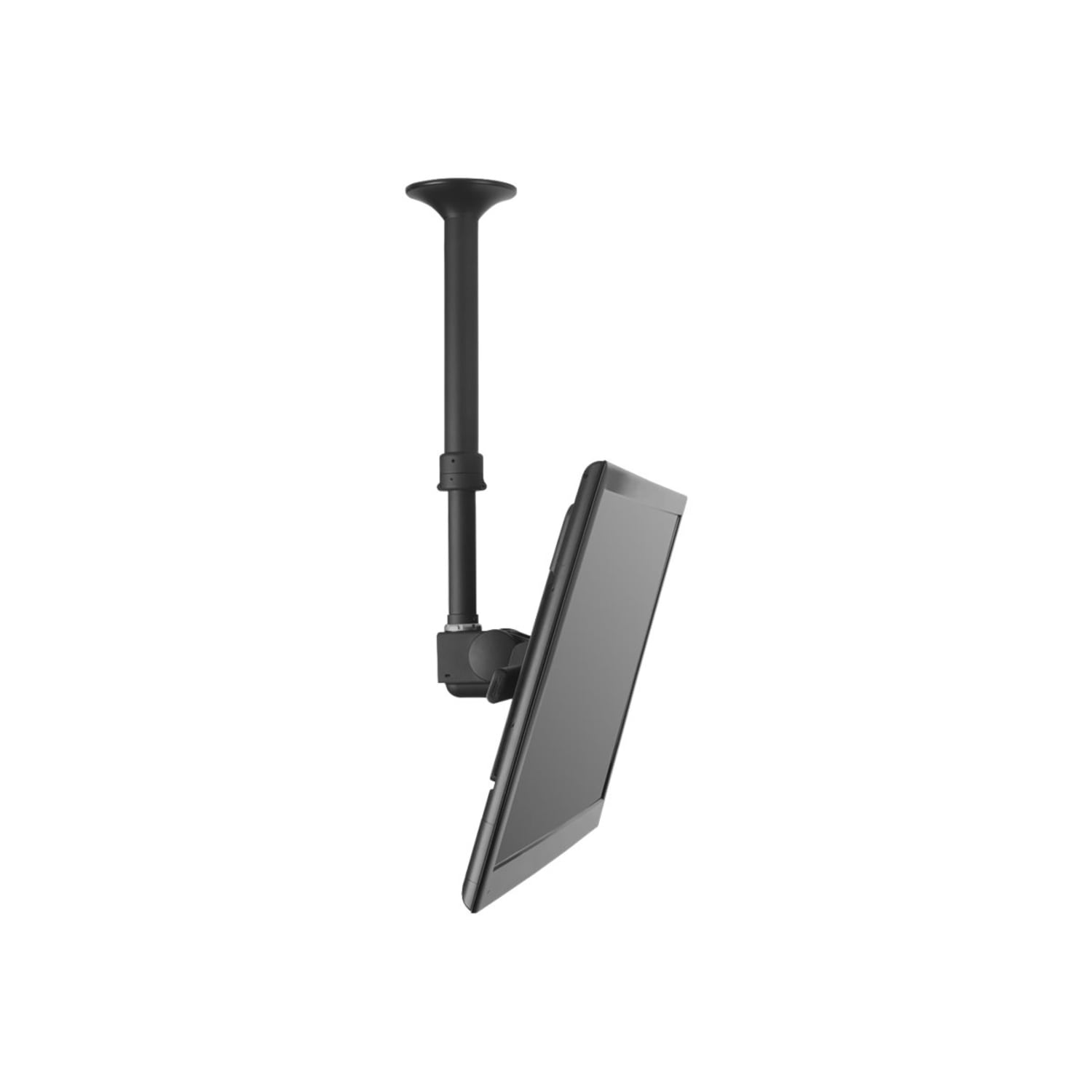 Atdec ceiling mount for large display, short pole - Loads up to 143lb - Back - Universal VESA up to 800x500 - Upgradeable - 360 deg. display rotation - Adjustable drop length 21.6in to 35.4in - Quick display release, 30 deg. tilt, pan, landscape/portrait - Image 3