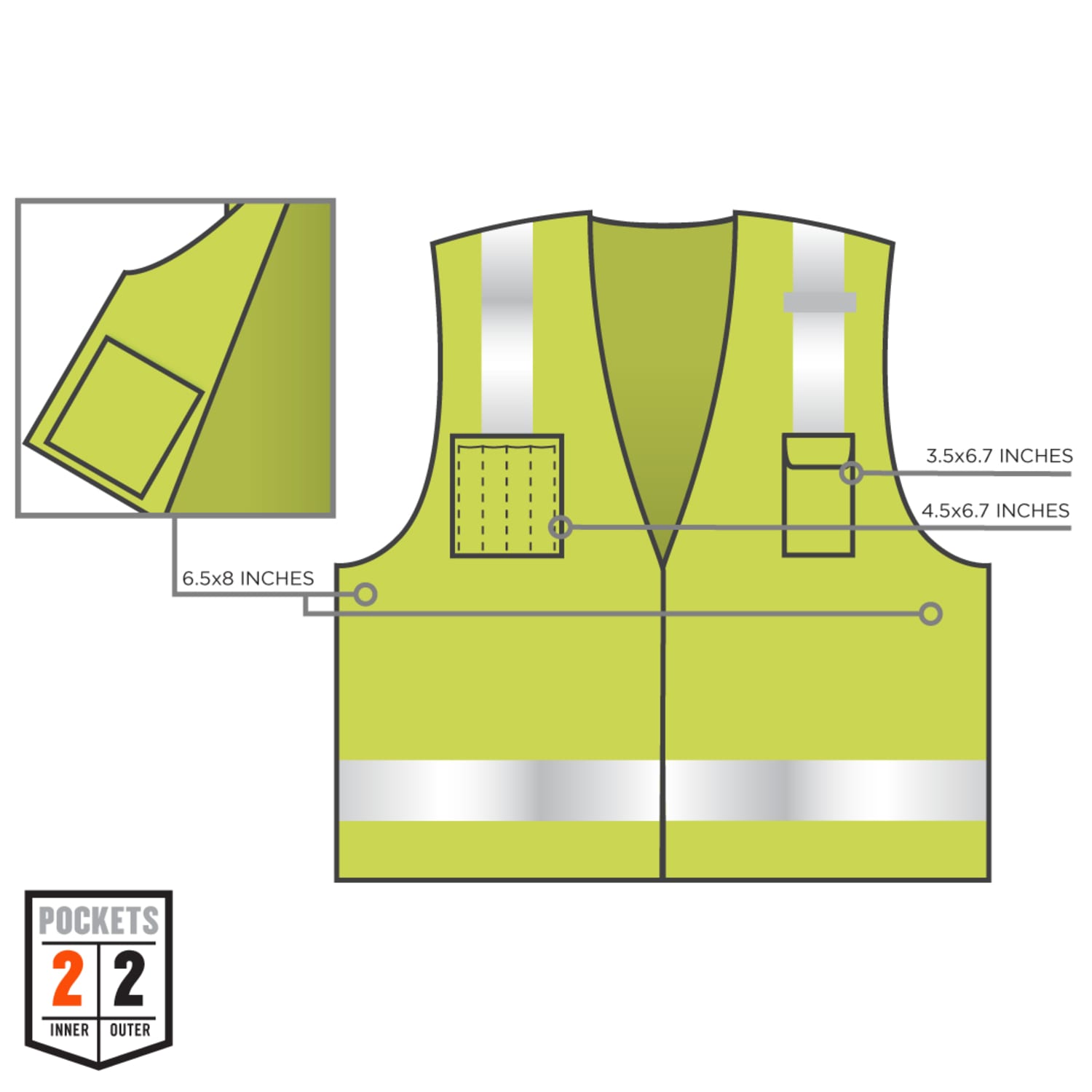 Ergodyne GloWear Surveyors Mesh Hi-Vis Class 2 Safety Vest, 2X, Lime - Image 6
