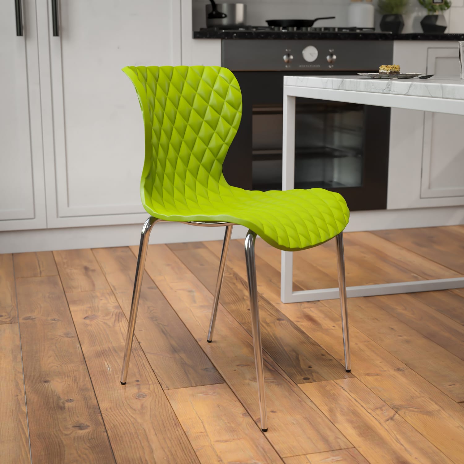 Flash Furniture Lowell Contemporary Design Plastic Stack Chair, Citrus Green - Image 3