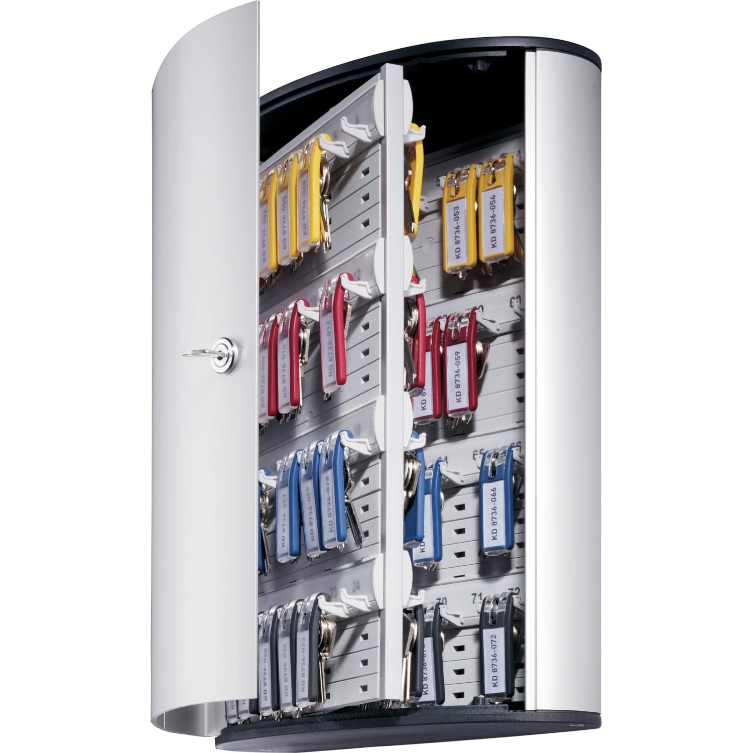 Durable 72-Key Locking Tag-Style Aluminum Key Tag Cabinet, 15 3/4in x 11 3/4in x 4 5/8in, Silver - Image 3