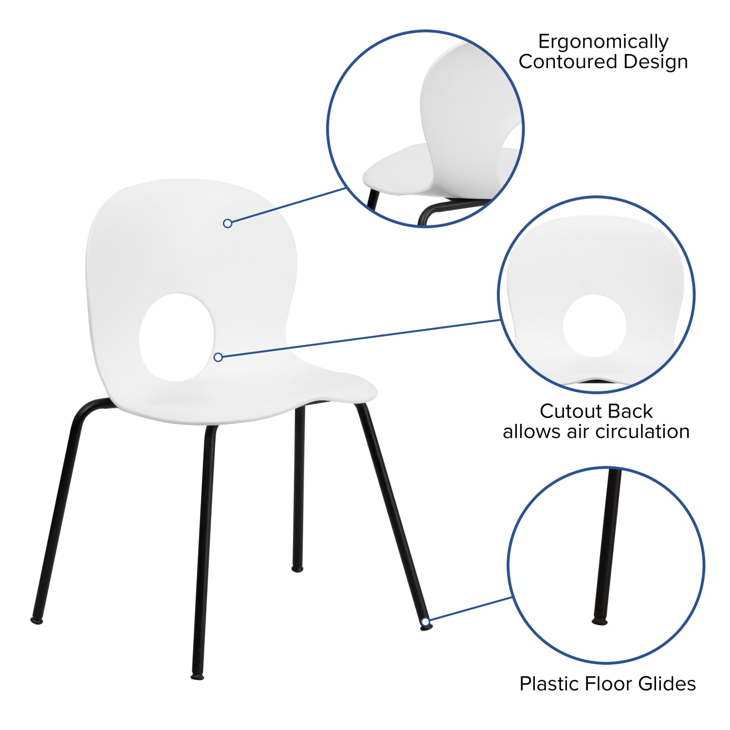 Flash Furniture HERCULES Series 770 lb. Capacity Designer Plastic Stack Chair with Black Frame, White - Image 4