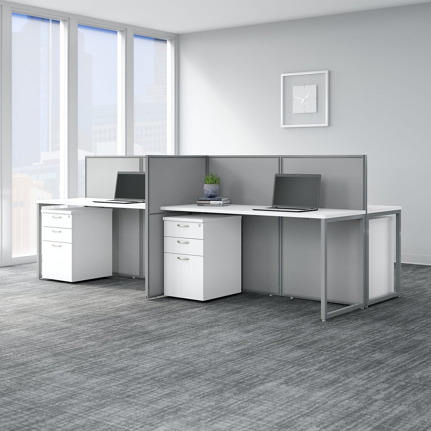 Bush Business Furniture Easy Office 60inW 4-Person Cubicle Desk With File Cabinets And 45inH Panels, Pure White/Silver Gray, Standard Delivery - Image 3
