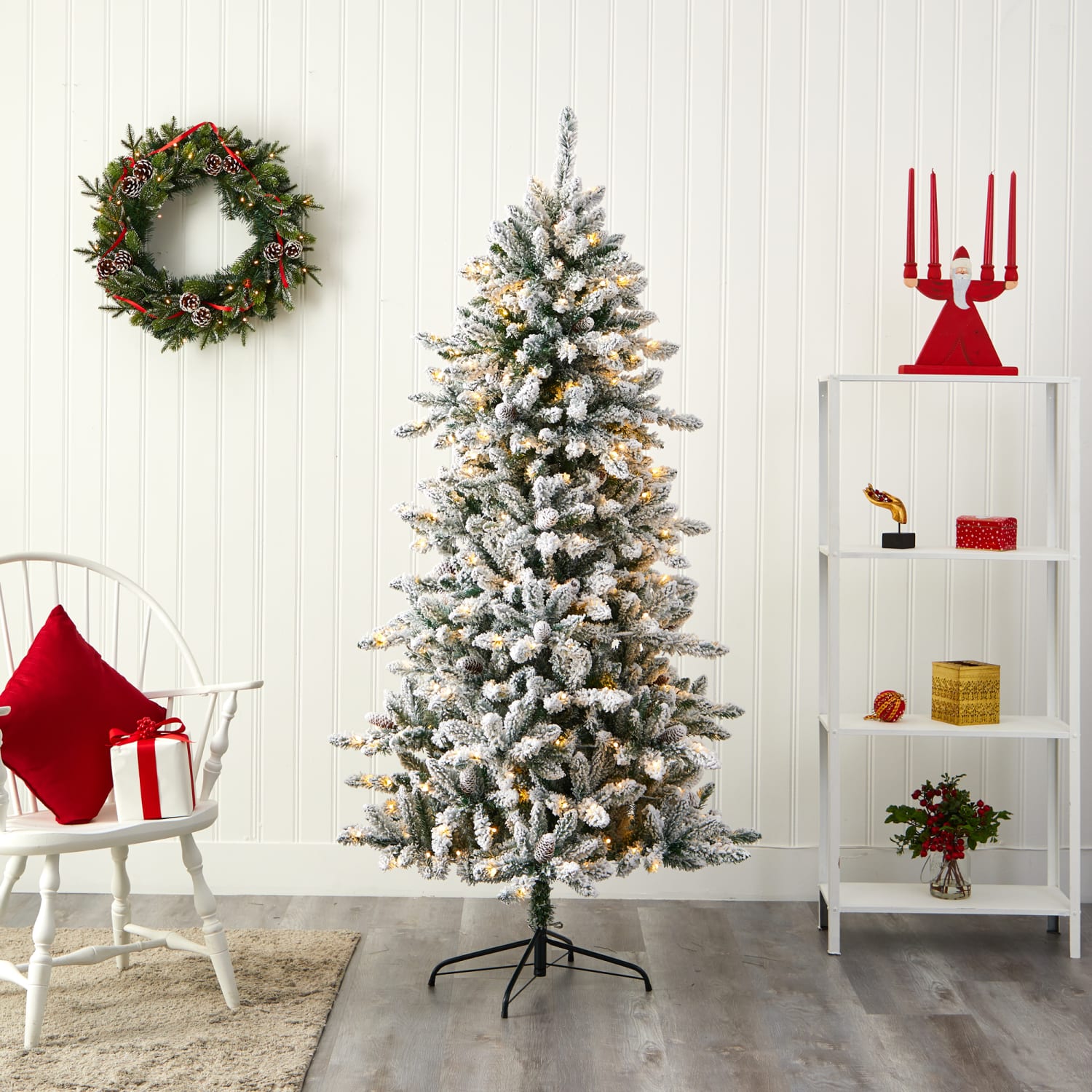 Nearly Natural Flocked Livingston Fir Artificial Christmas Tree, 6' - Image 6
