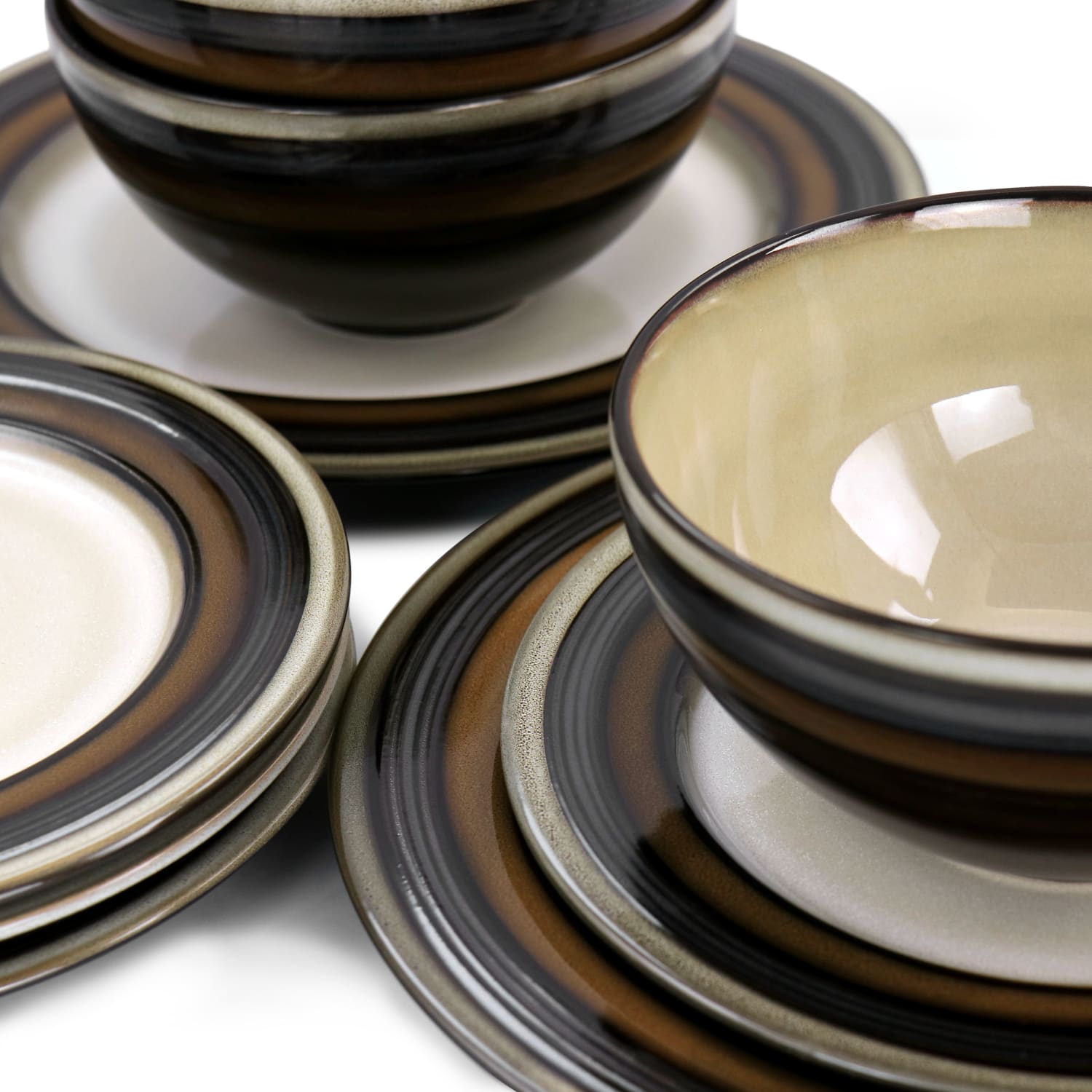 Gibson Elite Everston 12-Piece Dinnerware Set, Brown - Image 5