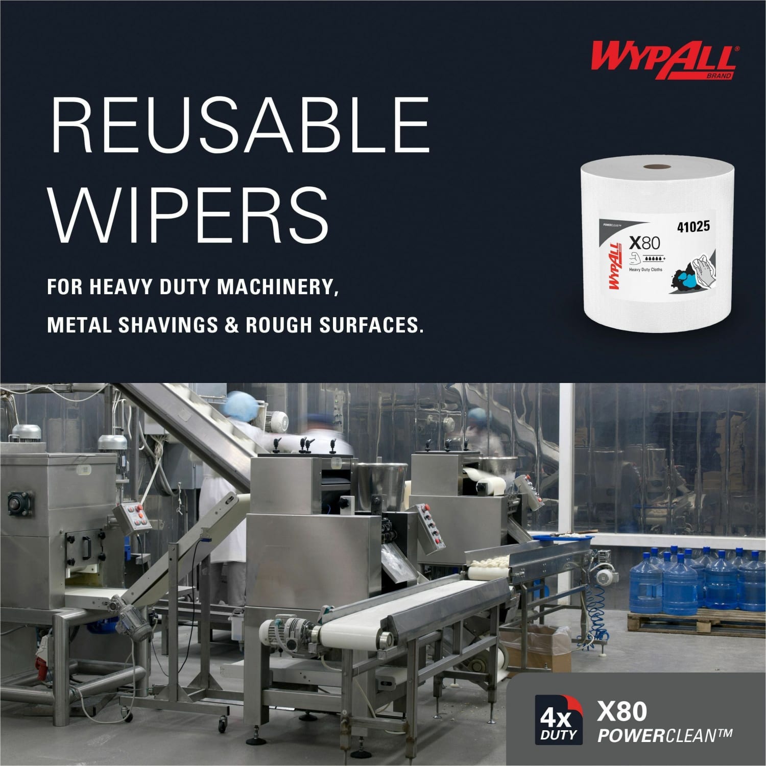 Wypall PowerClean X80 Heavy Duty Cloths - For Industry, Manufacturing Facility - 12.20in Length x 12.50in Width - Absorbent, Durable, Strong, Reusable, Reinforced - White - 1 Roll - Image 5