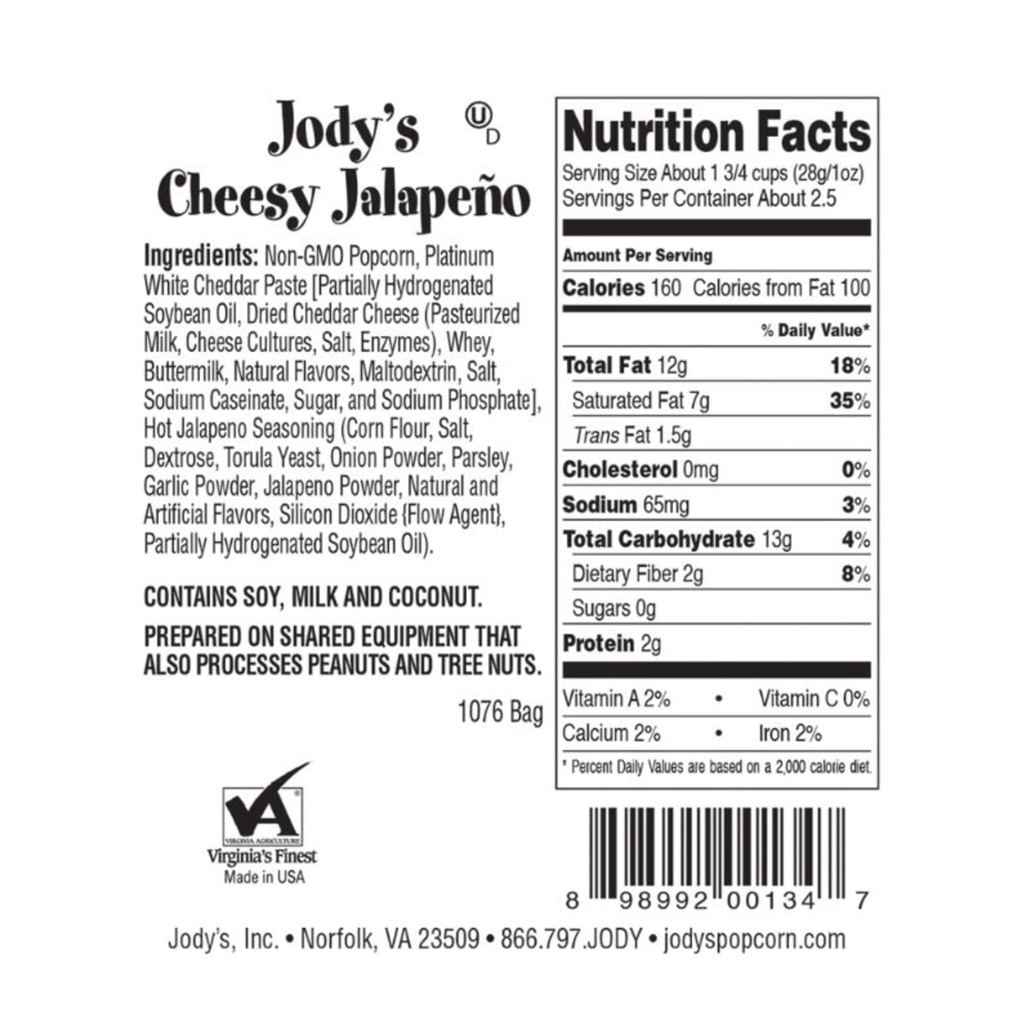 Jodys Popcorn Cheesy Jalapeno Popcorn, 1.8 Oz, Pack Of 6 Bags - Image 3