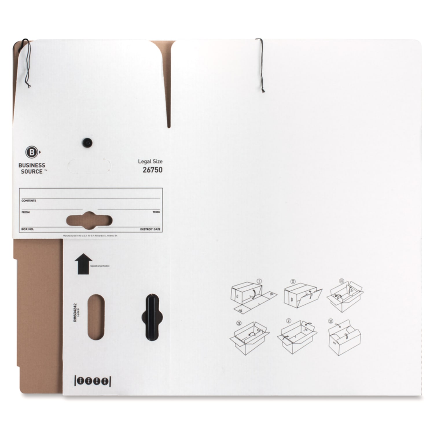 Business Source Light Duty Legal Size Storage Box - External Dimensions: 15in Width x 24in Depth x 10in Height - Media Size Supported: Legal - String/Button Tie Closure - Light Duty - Stackable - White - For File - Recycled - 12 / Carton - Image 5