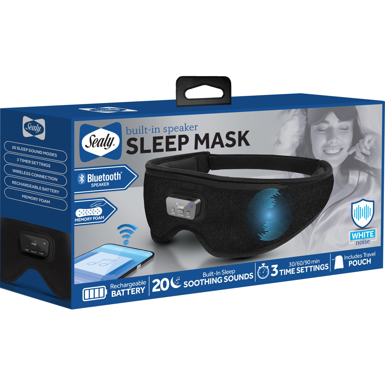 Sealy SL-HW-SN-110-BK Sleep Mask With Bluetooth Earphones, 6inH x 9'W x 2inD, Black