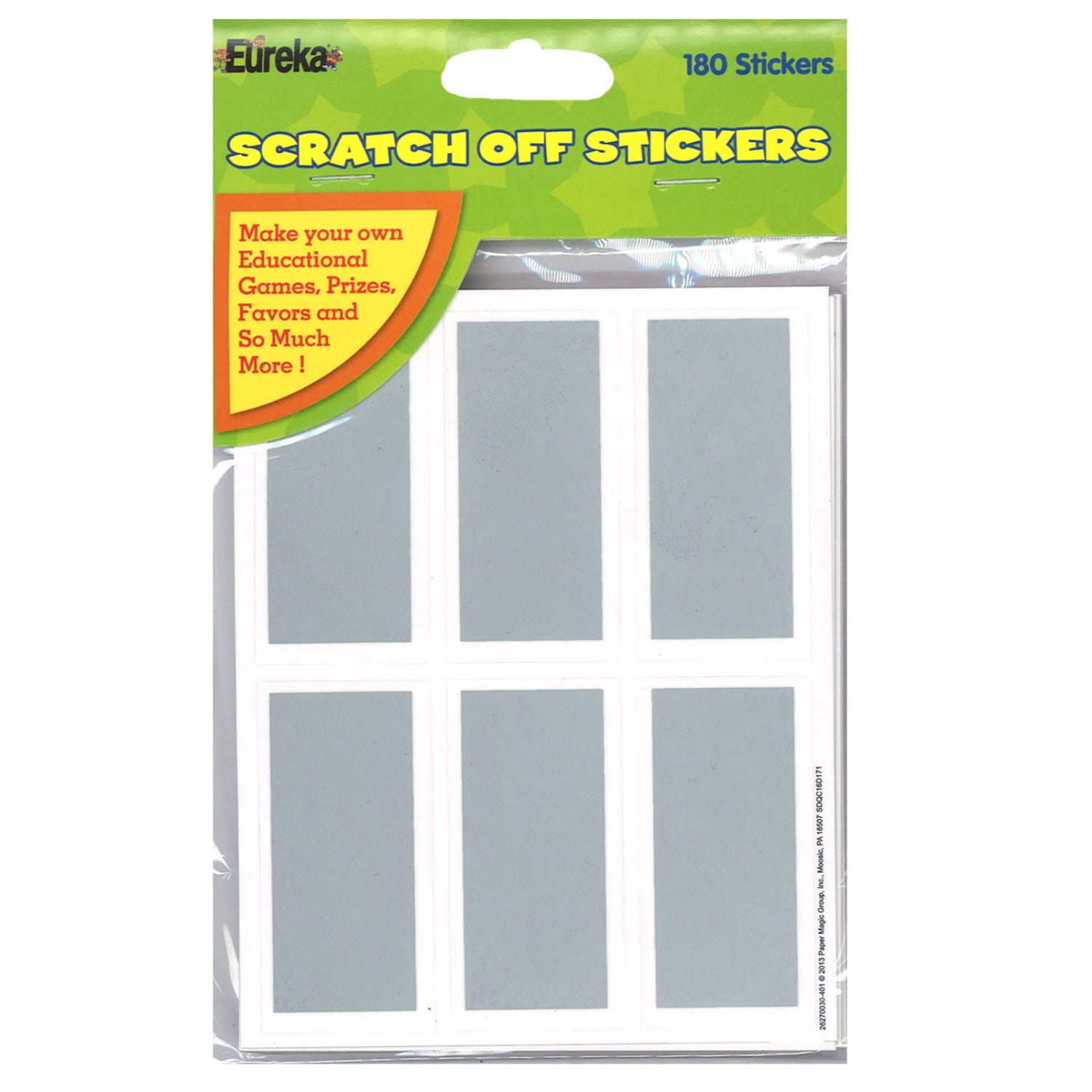 Eureka Rectangles Scratch Off Stickers, Assorted Colors, 180 Stickers Per Pack, Set Of 6 Packs - Image 4