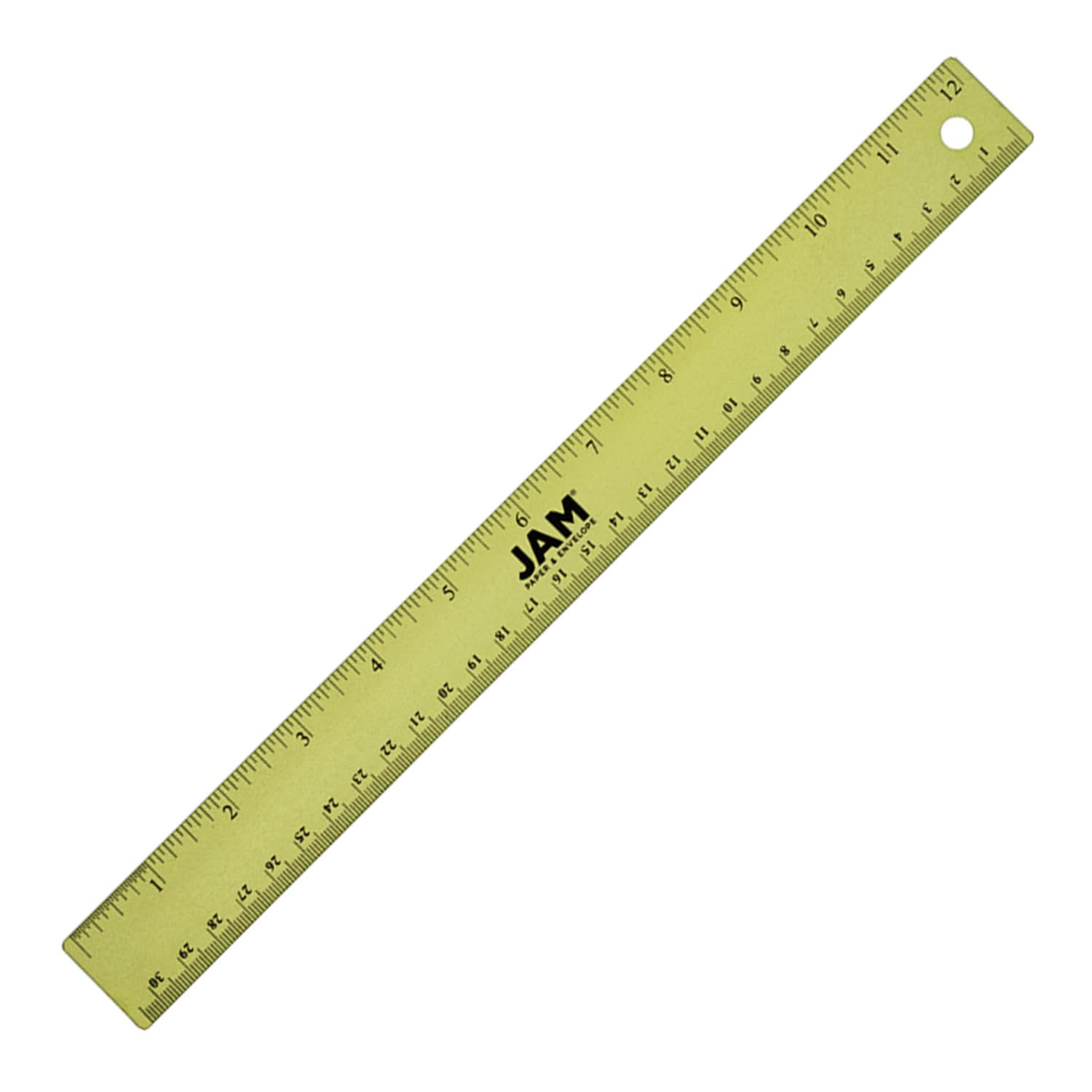 JAM Paper Non-Skid Stainless-Steel Ruler, 12in, Lime Green