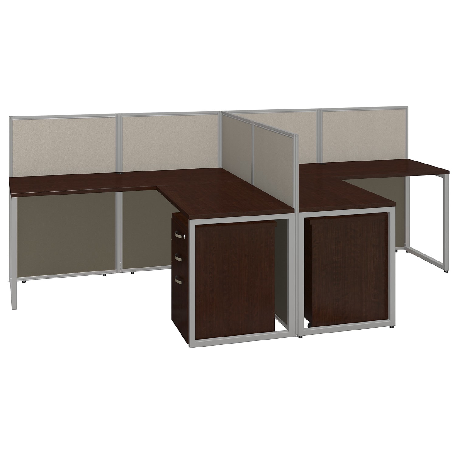 Bush Business Furniture Easy Office 60-inch 2 Person L Shaped Cubicle Desk with Drawers and Low Panels, Mocha Cherry, Standard Delivery