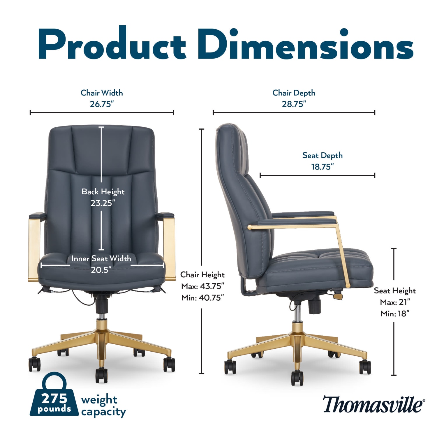 Thomasville Lyndale Ergonomic Faux Leather MidBack Office Chair Dark Blue PopularChairscom Thomasville Lyndale Ergonomic Faux Leather Mid Back Office Chair Dark Blue PopularChairscom