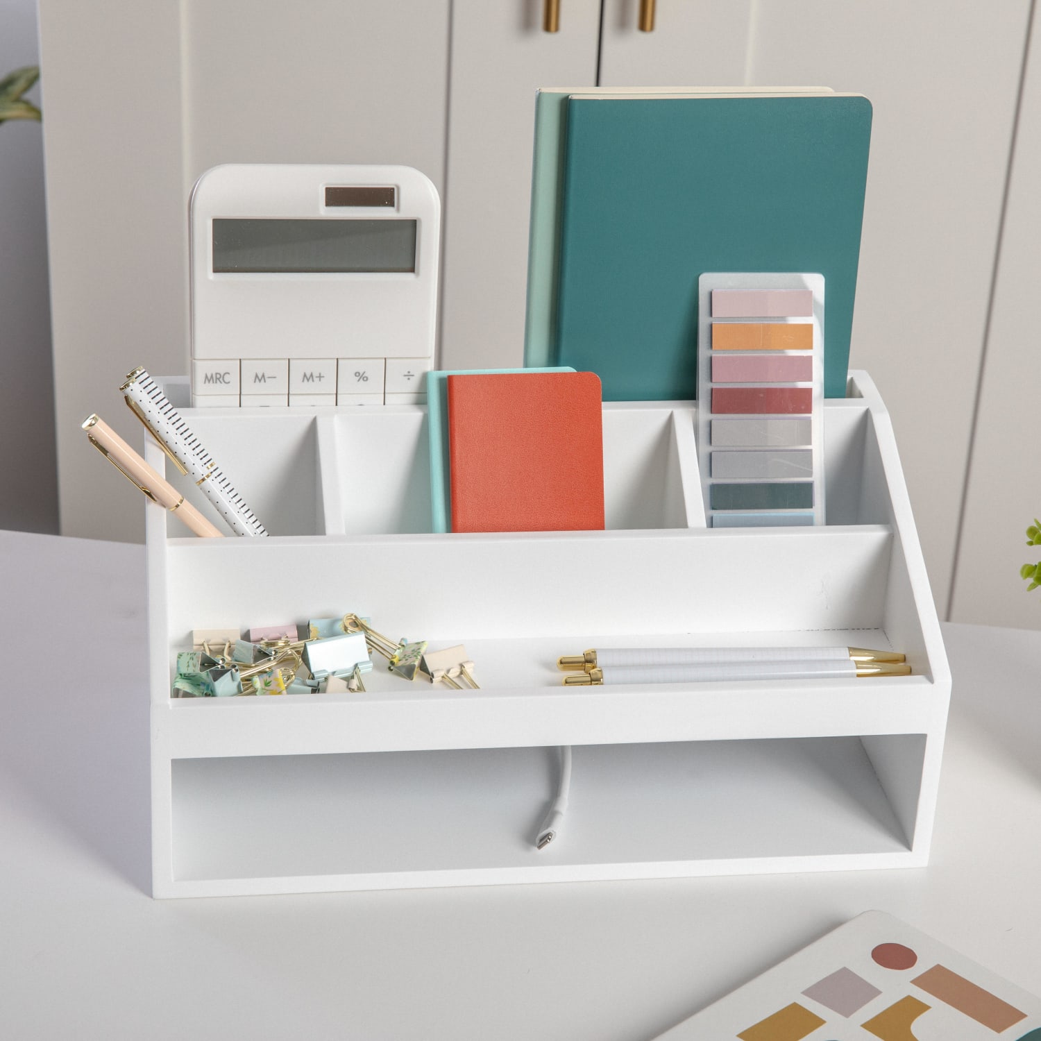 Martha Stewart Weston Office Desktop Organizer, 6inH x 12-1/2inW x 6-3/4inD, White - Image 3