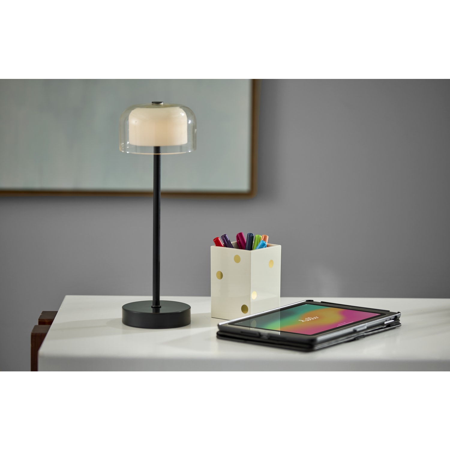 Adesso Benji Cordless LED Indoor/Outdoor Table Lamp, 13-5/8inH, Frosted Shade/Black Base - Image 5