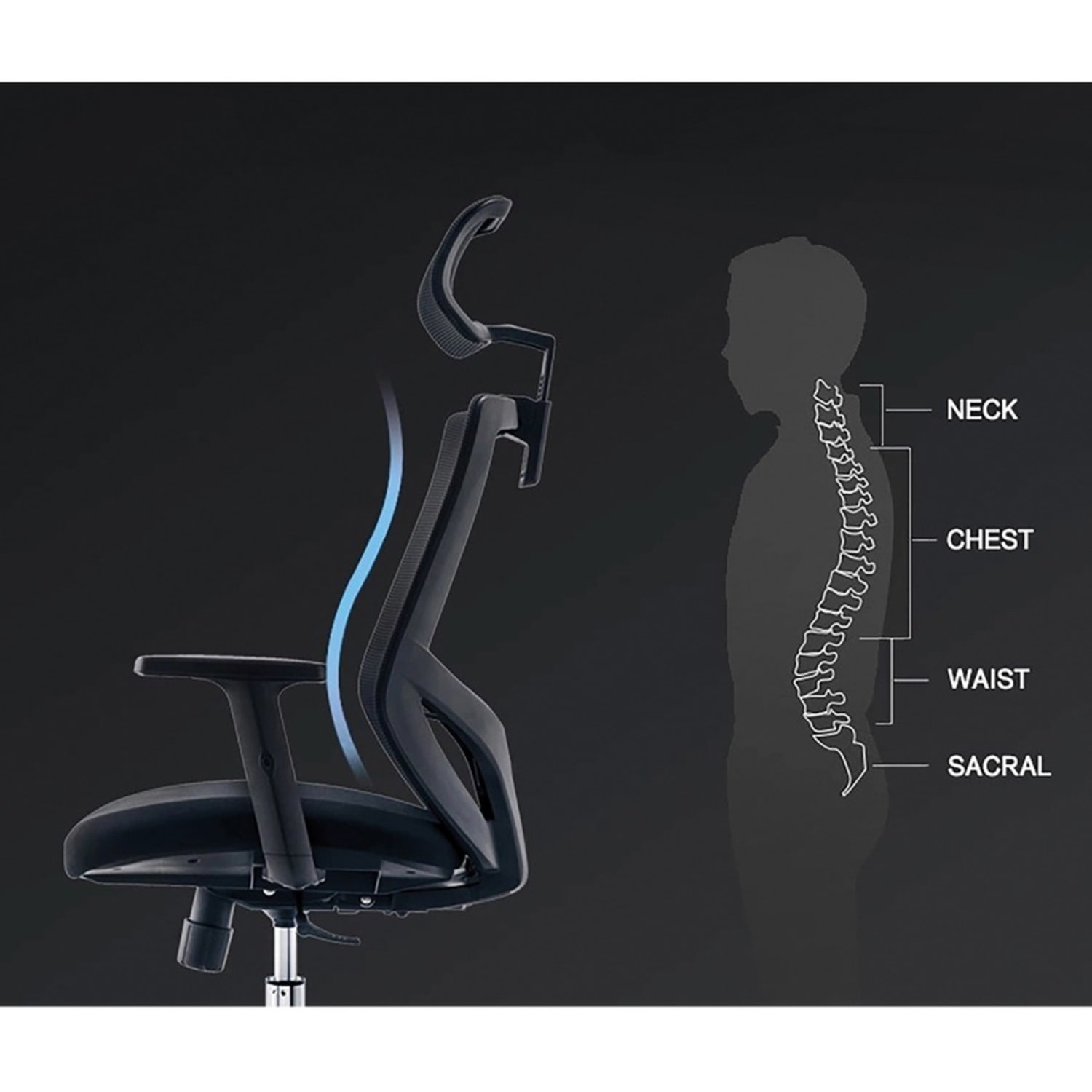 Urban Factory Ergo: Adjustable Office Chair - 5-star Base - Black - Fabric, Rubber, Steel, Chrome, Plastic - Armrest - Image 6