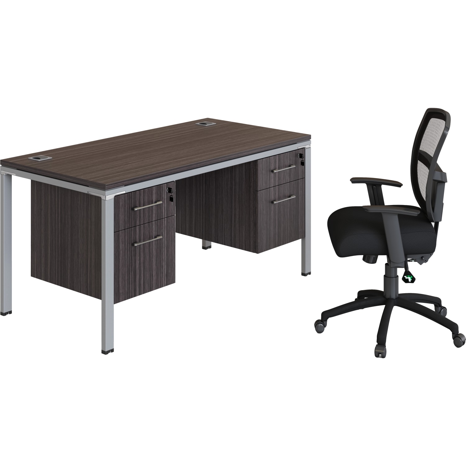 Boss Office Products Simple System Workstation Desk With 2 Pedestals, 60in x 24in, Driftwood - Image 3