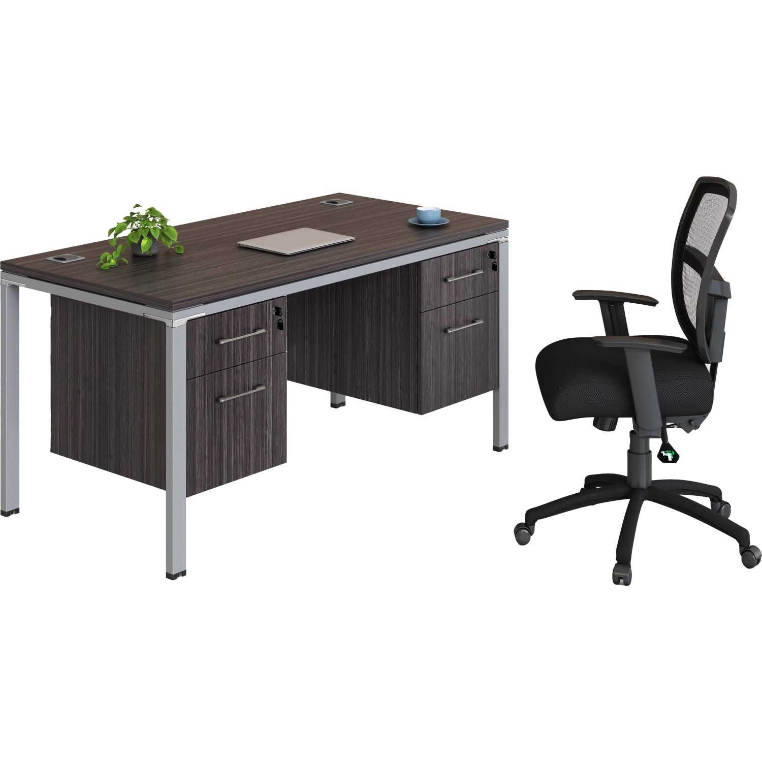 Boss Office Products Simple System Workstation Desk With 2 Pedestals, 60in x 24in, Driftwood - Image 4