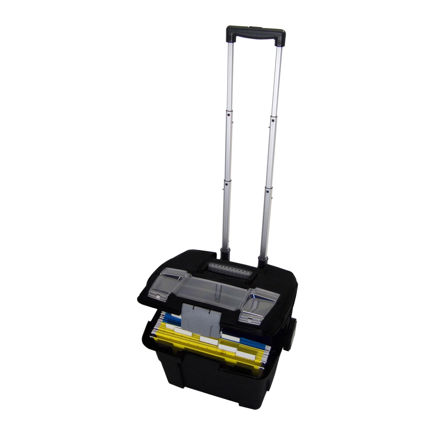 Storex Premium File Cart With Telescopic Handle, 80% Recycled, 15in x 16 7/16in x 17in, Silver/Black - Image 3