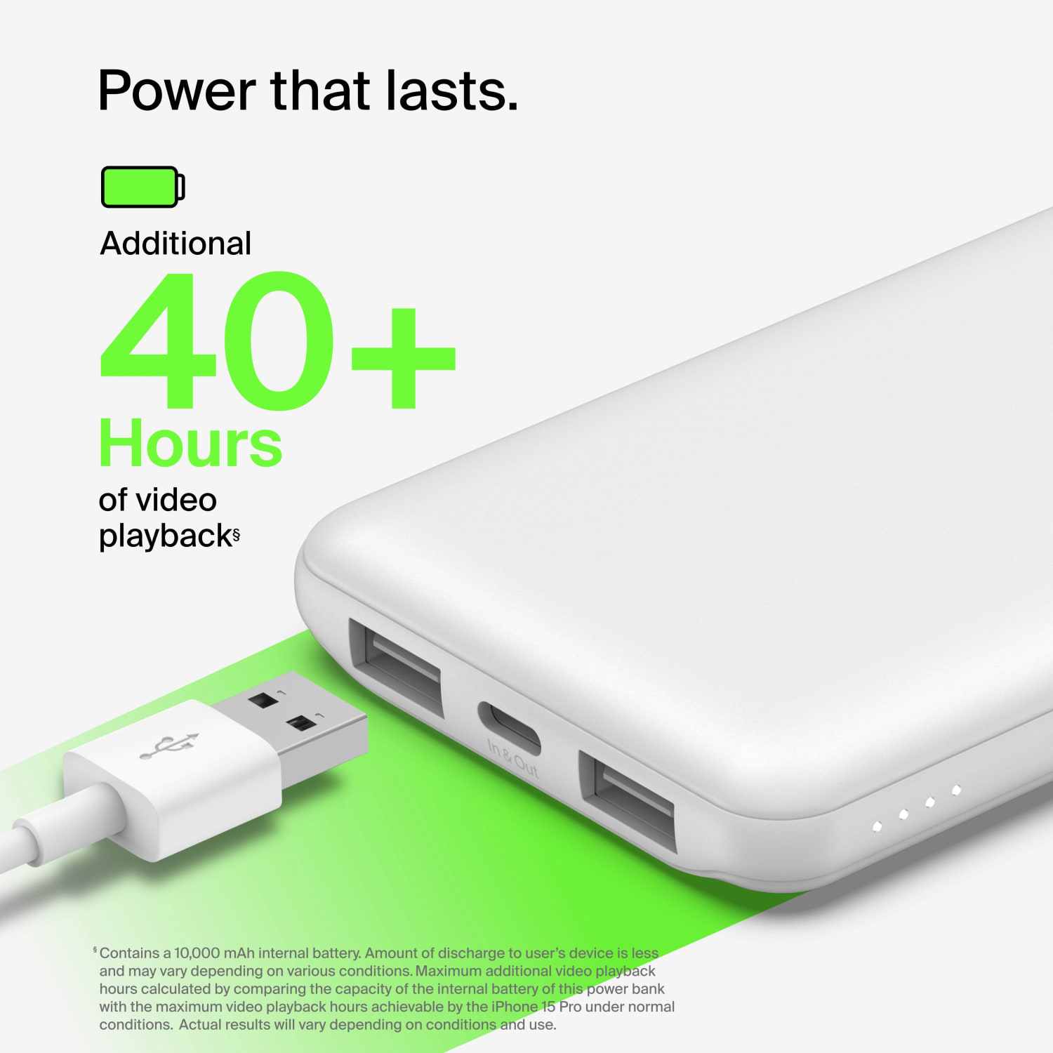 Belkin BoostCharge Power Bank, 10K, For Iphone/Samsung/Google Pixel, White, BPB011BTWH - Image 6