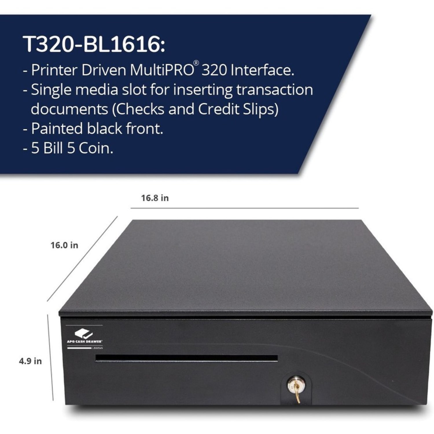 APG Cash Drawer 100 Series Cash Drawer, T320BL1616 - Image 3