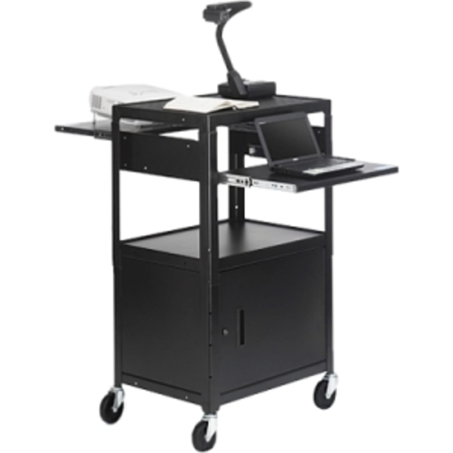 Bretford CA2642DNSE Multimedia Cabinet Cart - Up to 20in Screen Support - 3 x Shelf(ves) - Hinged Door - 42in Height x 24in Width x 18in Depth - Steel - Black - Image 3
