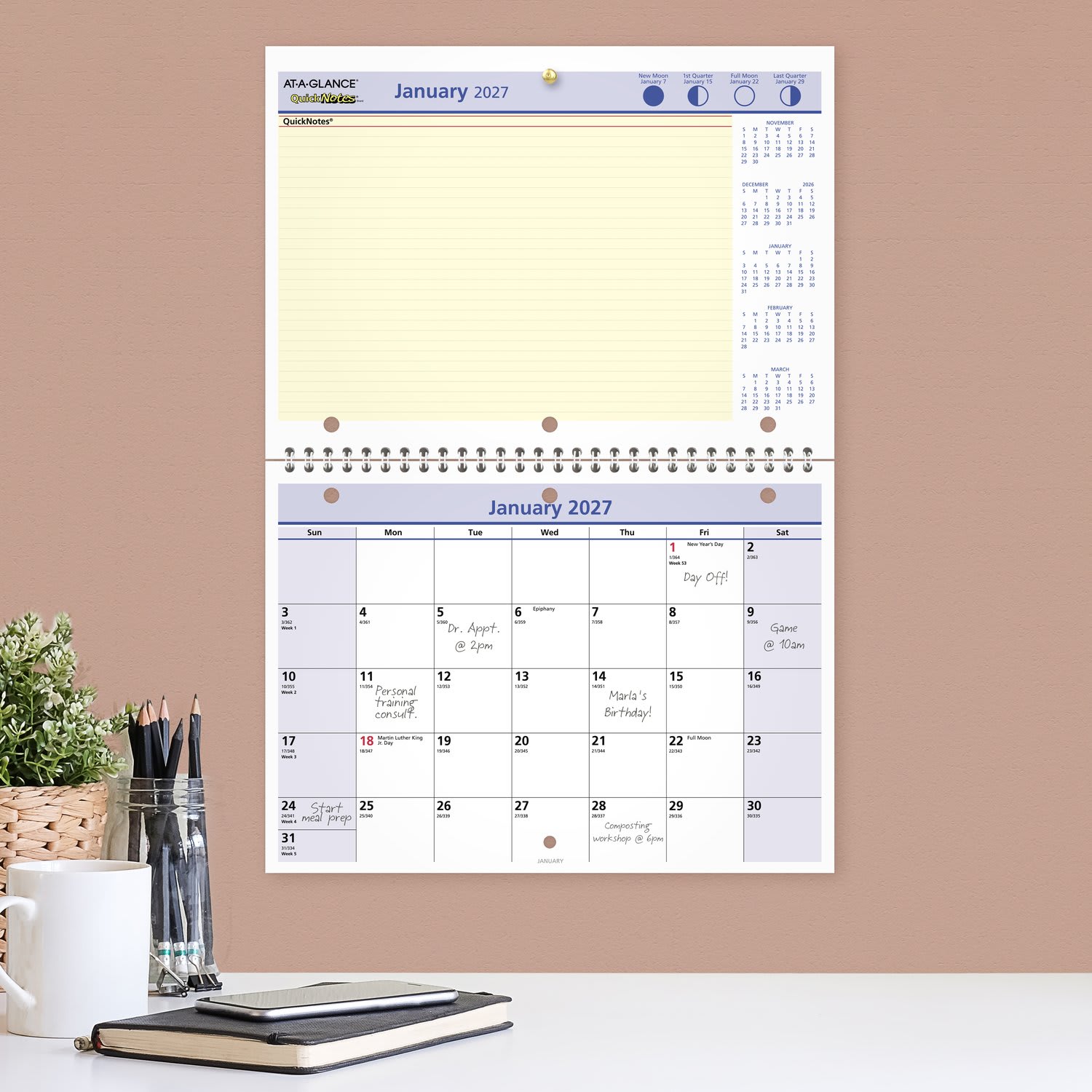AT-A-GLANCE QuickNotes 2027 Monthly Desk Wall Calendar, Small, 11in x 8in - Image 3