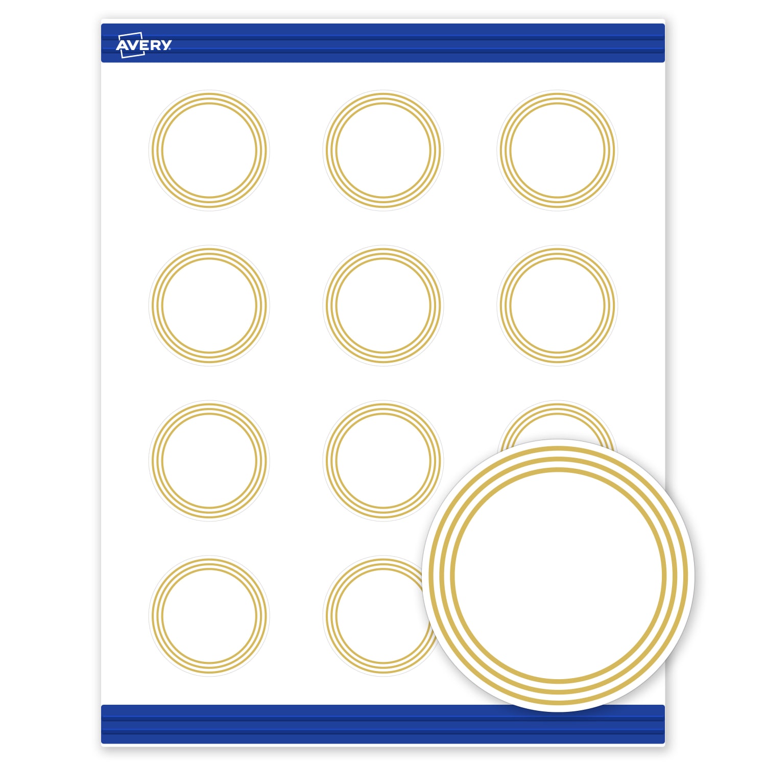 Avery Printable Round Cards With Sure Feed Technology, 2in, Matte White With Preprinted Gold Multi-Lined Border, Pack Of 120 - Image 3