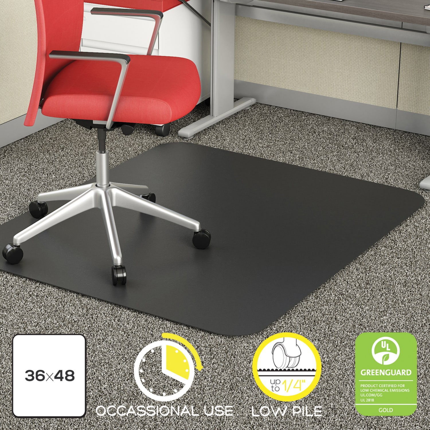 Deflecto Chair Mat For Industrial Carpet, Rectangular, 36in x 48in, Black - Image 3