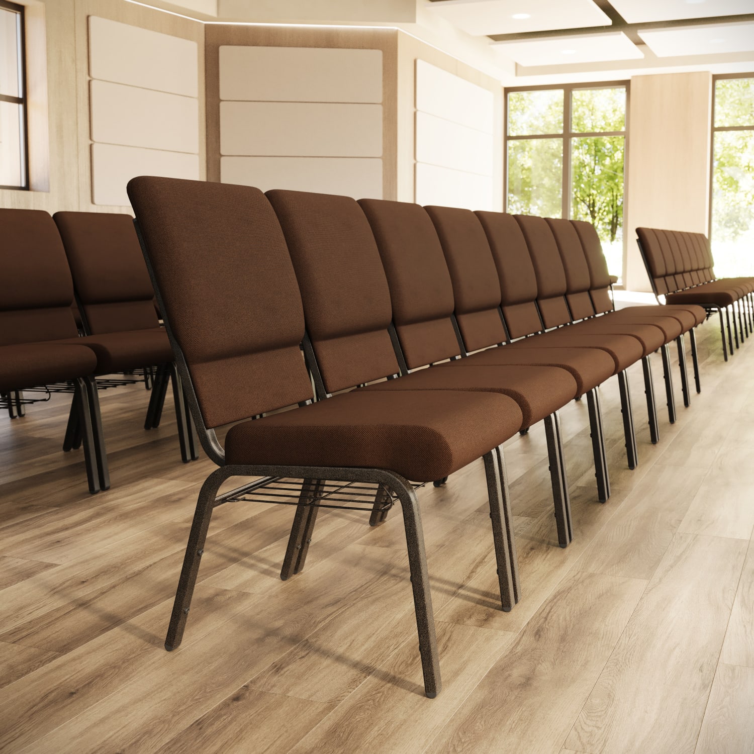 Flash Furniture HERCULES Church Chair With Book Rack, Brown/Gold Vein - Image 3