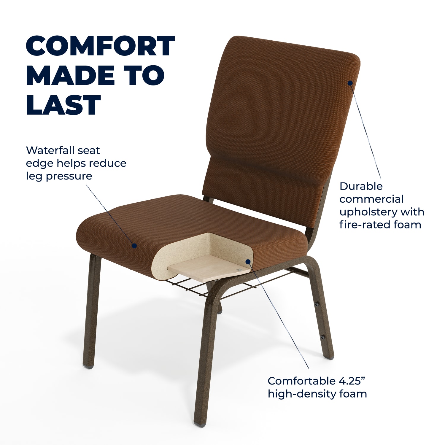 Flash Furniture HERCULES Church Chair With Book Rack, Brown/Gold Vein - Image 5