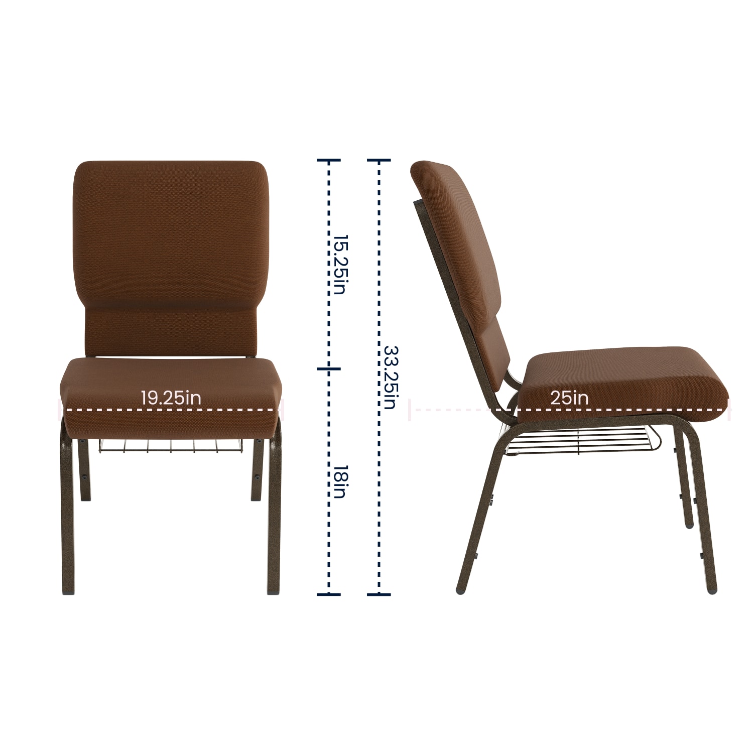 Flash Furniture HERCULES Church Chair With Book Rack, Brown/Gold Vein - Image 8