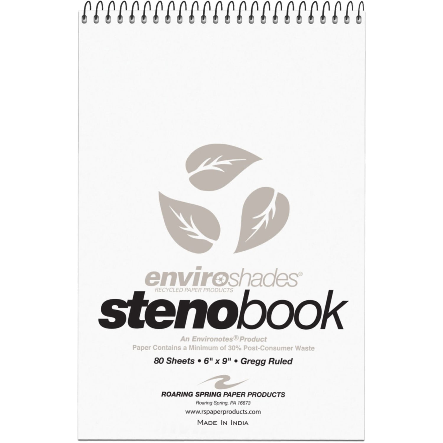 Roaring Spring Enviroshades Steno Books, 6in x 9in, Gregg Ruled, 80 Sheets Per Pad, 30% Recycled, Gray, Pack Of 4