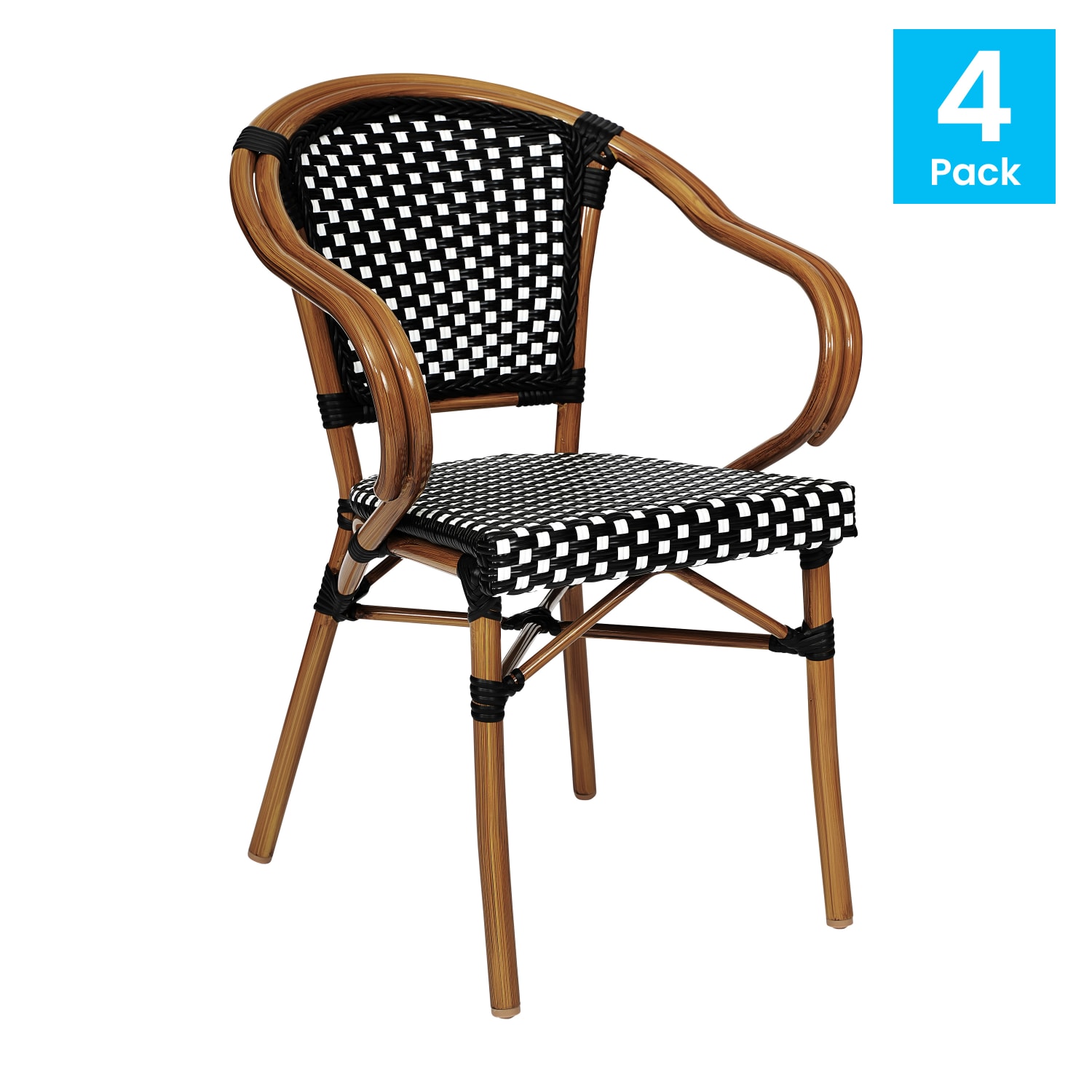 Flash Furniture 4 Pack Bordeaux IndoorOutdoor Commercial Bistro Stacking Chair with Arms Black WhiteNatural Frame 4SDAS642142BKWN PopularChairscom Flash Furniture 4 Pack Bordeaux IndoorOutdoor Commercial Bistro Stacking Chair with Arms Black WhiteNatural Frame 4SDAS642142BKWN PopularChairscom