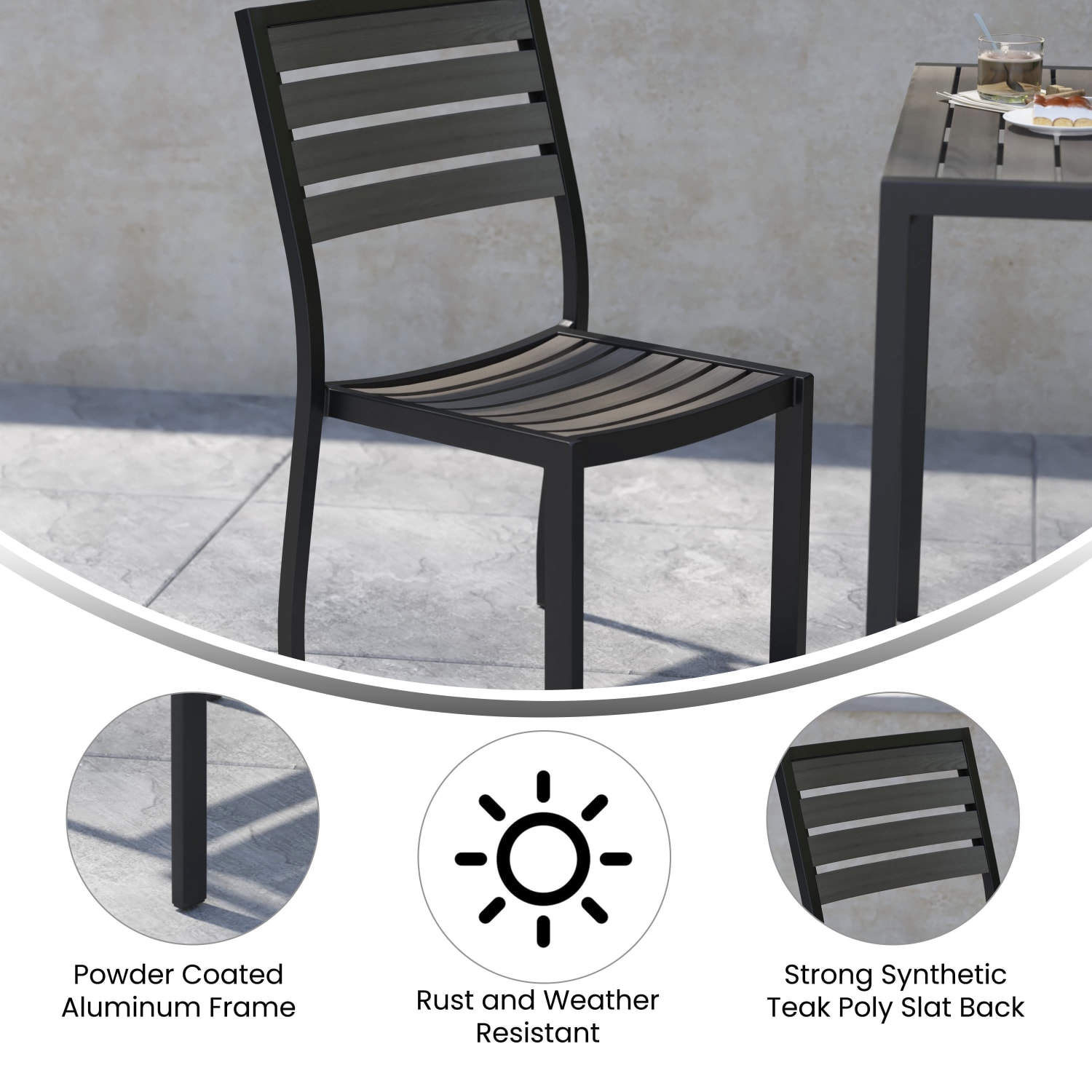 Flash Furniture Lark Outdoor Side Chair with Faux Teak Poly Slats Gray Wash Teak PopularChairscom