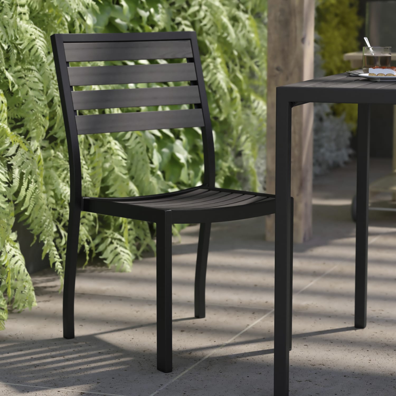 Flash Furniture Lark Outdoor Side Chair with Faux Teak Poly Slats, Gray Wash Teak - Image 6