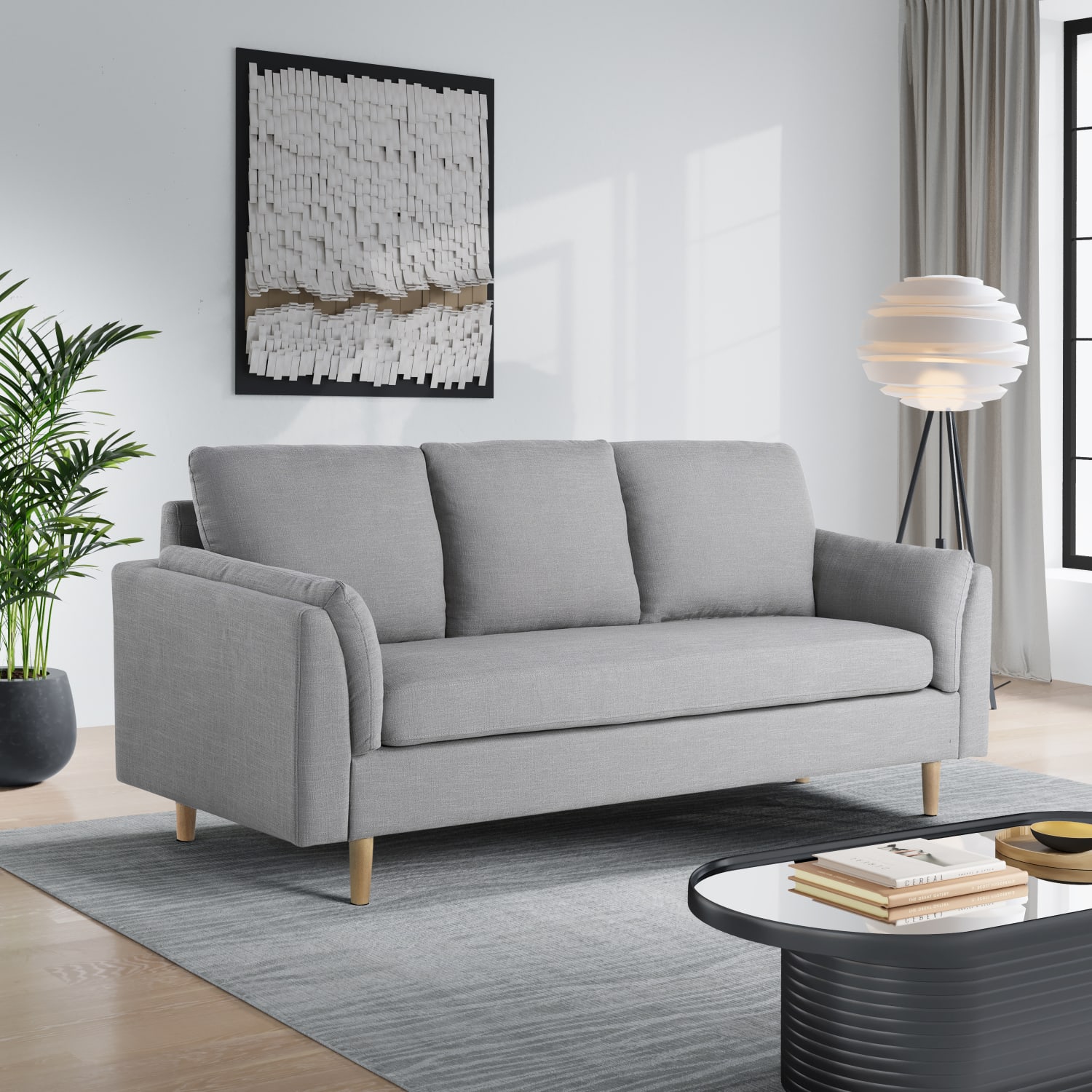 Lifestyle Solutions Santiago Polyester Sofa 35inH x 79inW x 32 516inD Light Gray PopularChairscom