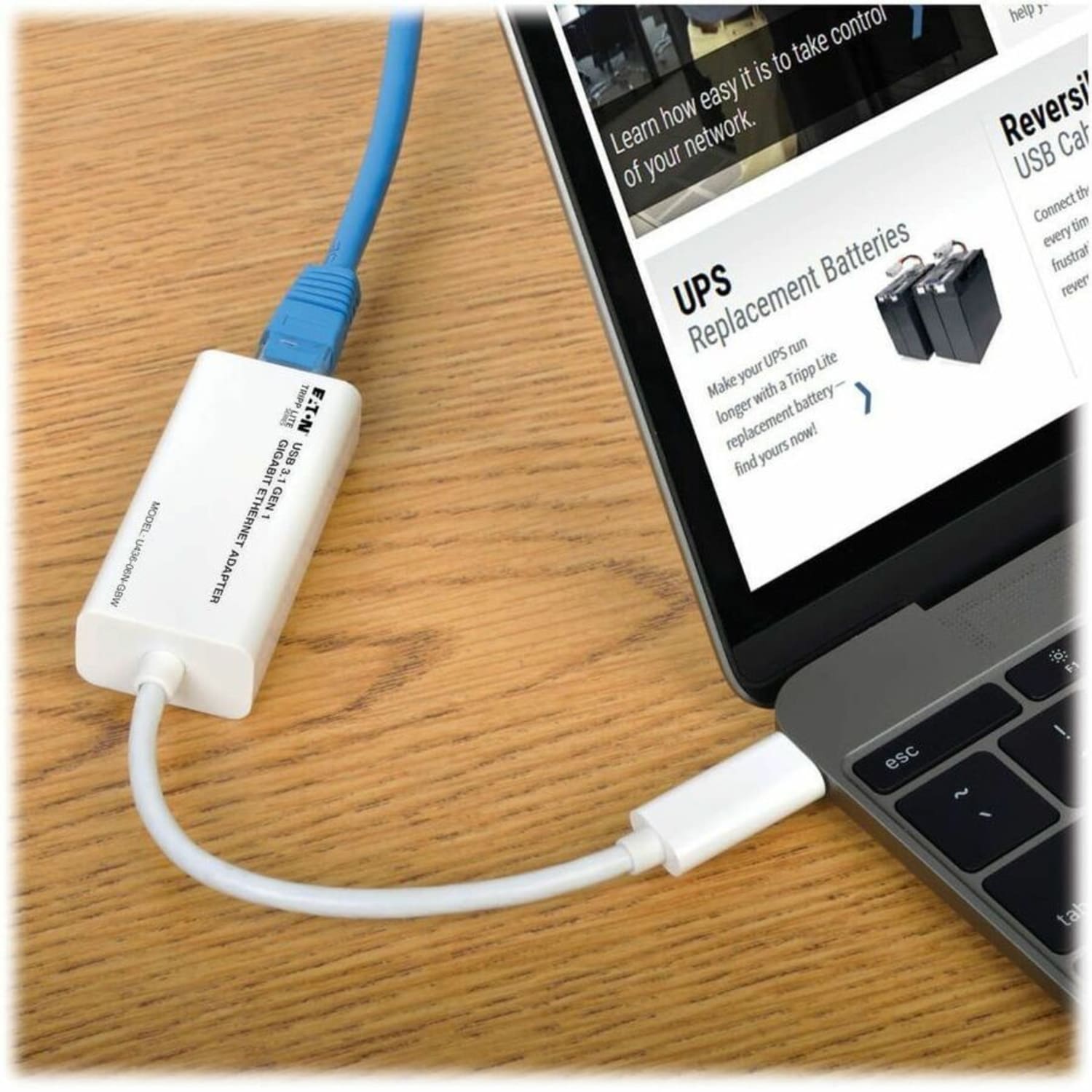 Tripp Lite USB-C to Gigabit Ethernet NIC Network Adapter 10/100/1000 Mbps White - Network adapter - USB-C 3.1 - Gigabit Ethernet - white - Image 3