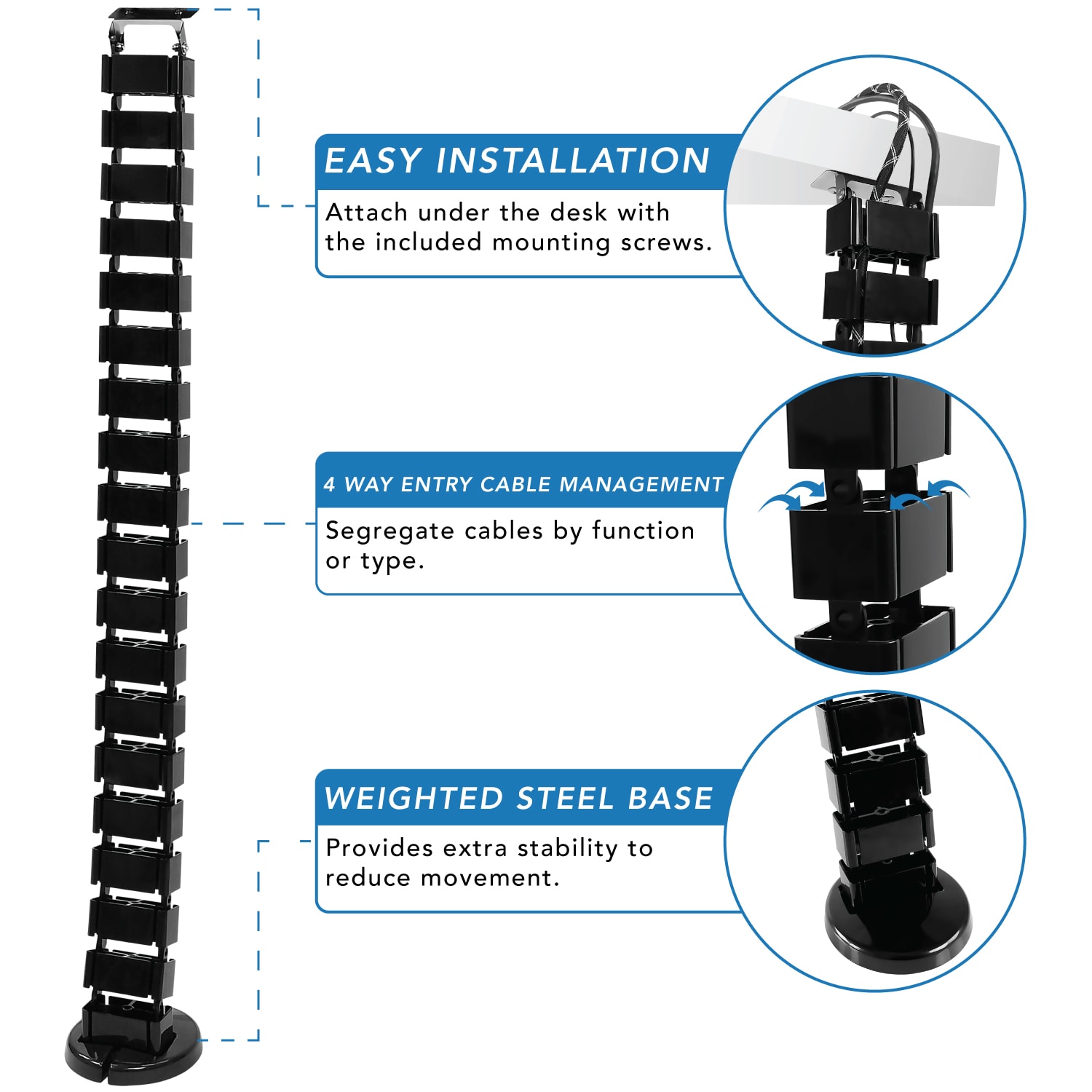 Mount-It! Cable Management Spine, 50in, Black, MI-7280 - Image 3