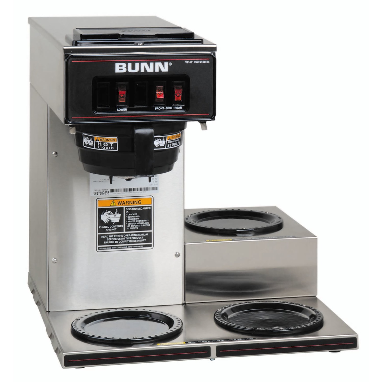 BUNN 12-Cup Low-Profile Pourover Coffee Brewer With 3 Warmers, Stainless Steel
