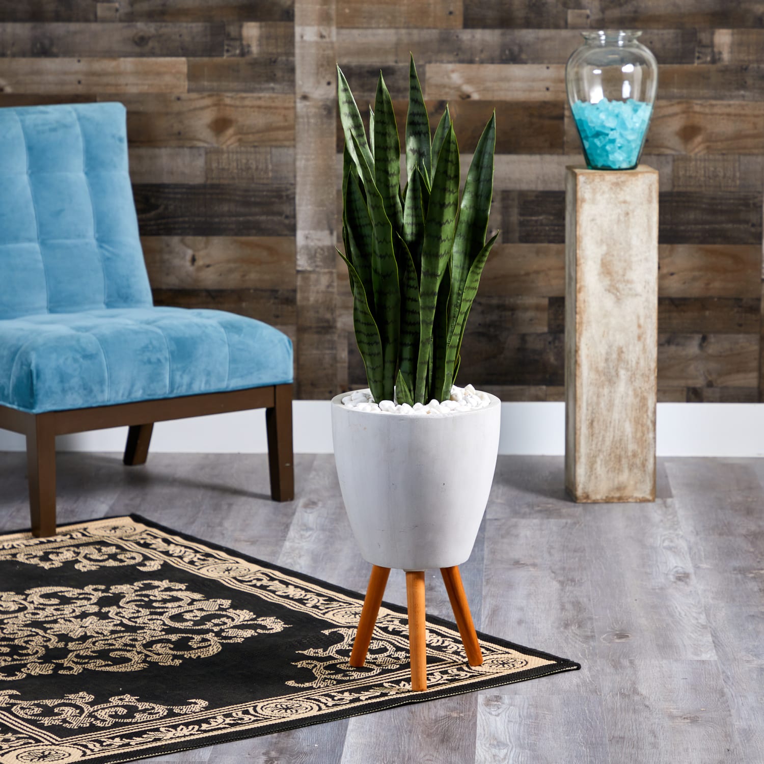 Nearly Natural Sansevieria 48inH Artificial Plant With Stand Planter, 48inH x 9inW x 9inD, Green/White - Image 4
