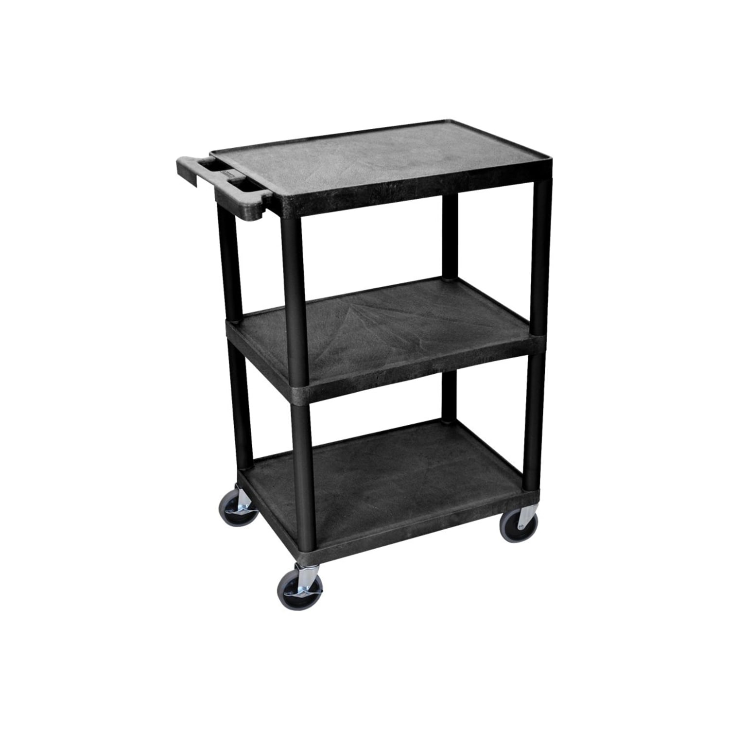 Luxor Plastic Utilty Cart, 3 Shelves, 80% Recycled, 32 1/2inH x 24inW x 18inD, Black - Image 3